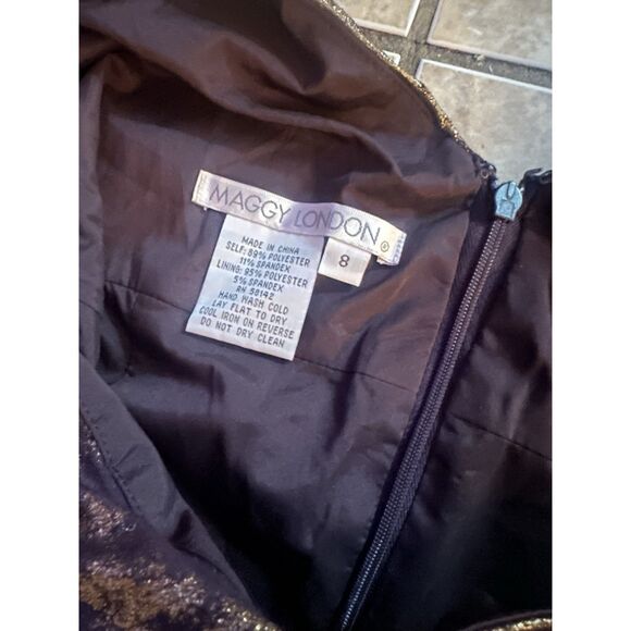 NWT Maggy London 8 Metallic Gold Brown V Neck Sheath Stretch Dress - Picture 4 of 6